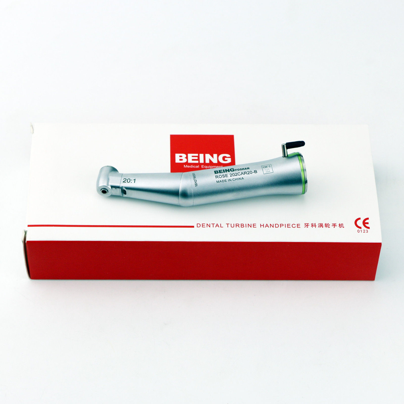 BEING 20:1 Rose 202CAR20-B Dental Fiber Optic LED Push Contra Angle Handpiece